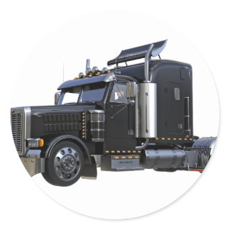 Black Semi Tractor Trailer Truck Classic Round Sticker