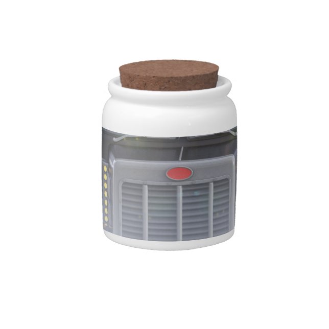 Black Semi Tractor Trailer Truck With Headlights Candy Jar (Front)