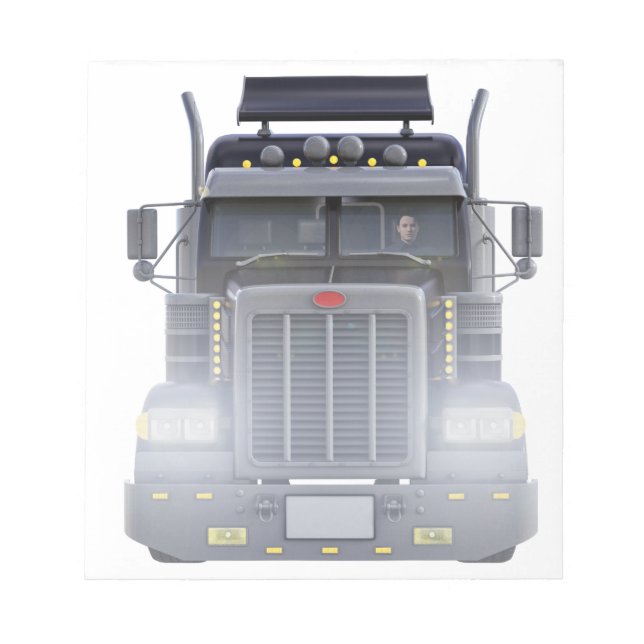Black Semi Tractor Trailer Truck With Headlights Notepad (Front)