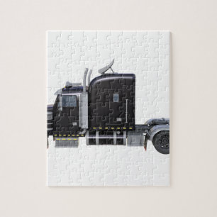 Black Semi Truck with Full Lights In Side View Jigsaw Puzzle