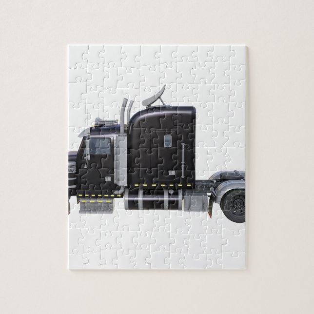Black Semi Truck with Full Lights In Side View Jigsaw Puzzle (Vertical)