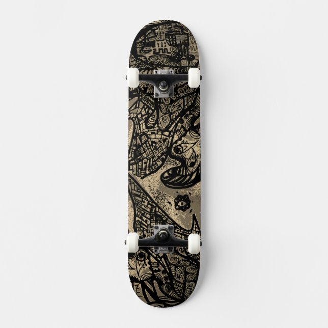 Black Sepia Abstract Skateboard (Front)