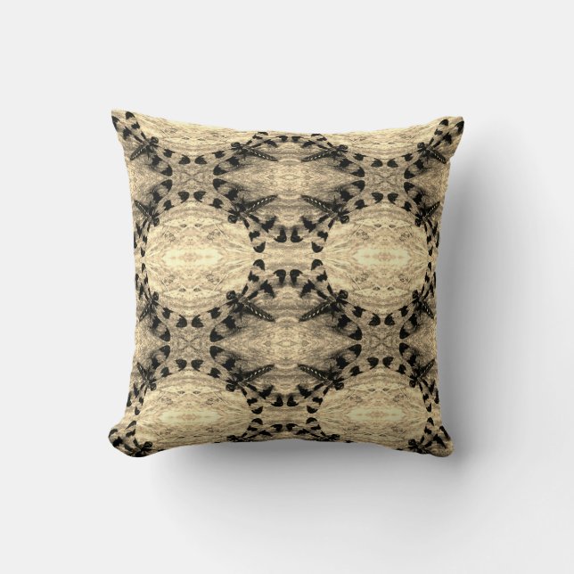 Black, sepia , brown  dragonfly pattern solid back throw pillow (Front)