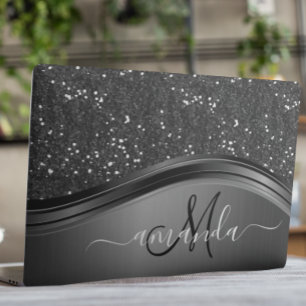 Black Sequin Glitter Handwritten Calligraphy HP Laptop Skin