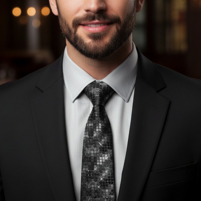 Black Sequin Glitter Look Glam Neck Tie (Creator Uploaded)