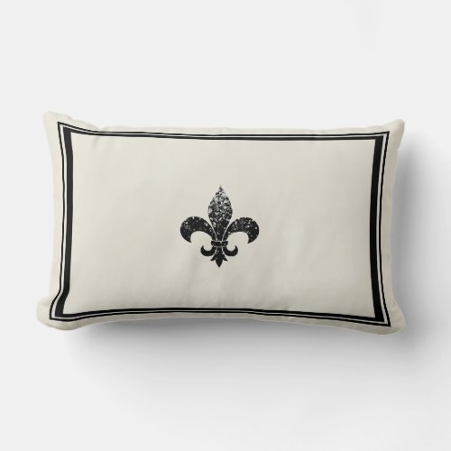 Black Sequined Fleur De Lis Design Lumbar Pillow