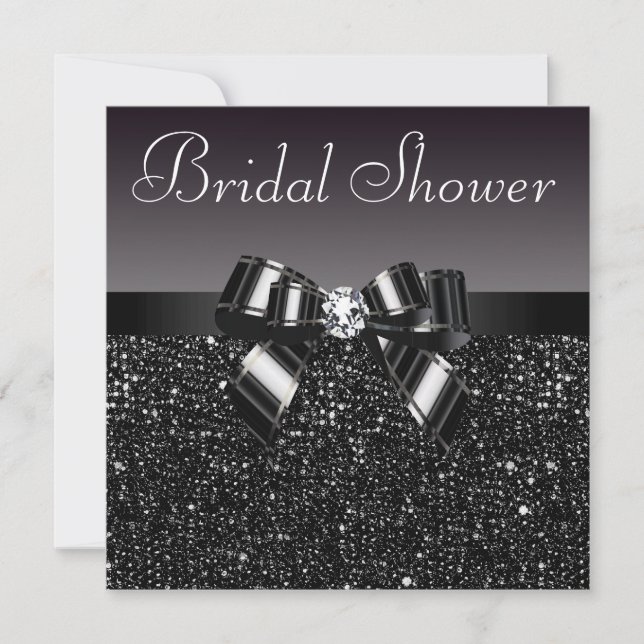Black Sequins, Bow & Diamond Bridal Shower Invitation (Front)