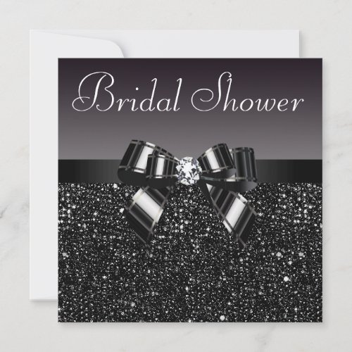 Black Sequins Bow  Diamond Bridal Shower Invitation