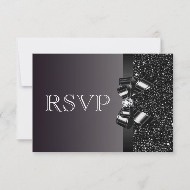 Black Sequins, Bow & Diamond RSVP Wedding (Front)