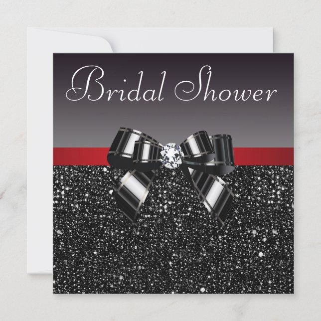 Black Sequins Diamond Bow Red Bridal Shower Invitation (Front)