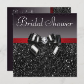 Black Sequins Diamond Bow Red Bridal Shower Invitation (Front/Back)