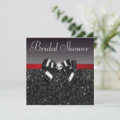 Black Sequins Diamond Bow Red Bridal Shower Invitation (Standing Front)