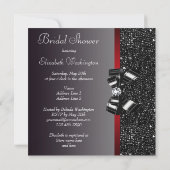 Black Sequins Diamond Bow Red Bridal Shower Invitation (Back)