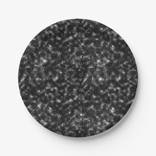 Black Sequins Glitter Blank Paper Plates (Front)