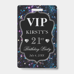 Black Sequins Glitter Vintage Frame Birthday VIP Badge