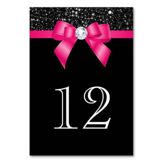 Black Sequins Hot Pink Bow Table Number