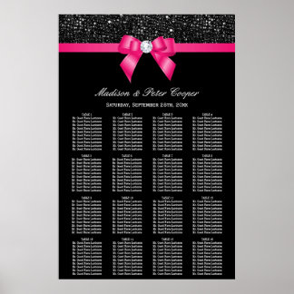 Black Sequins Hot Pink Bow Wedding Seating Chart