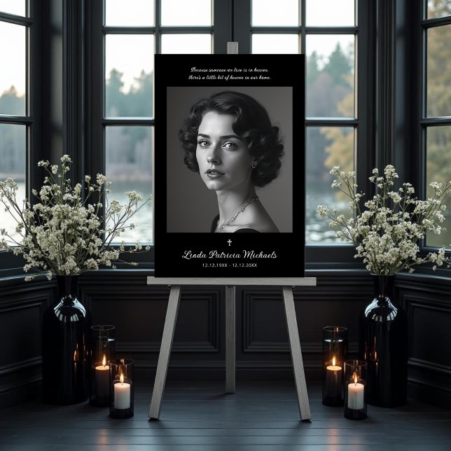 Black Serene Funeral Photo Commemorative Phrase Foam Board (Black Serene Funeral Foam Boards with Photo and Commemorative Phrase. )