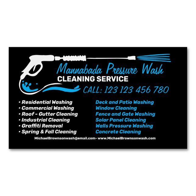 Black Service Pressure Washing Power Cleaning Business Card Magnet (Front)