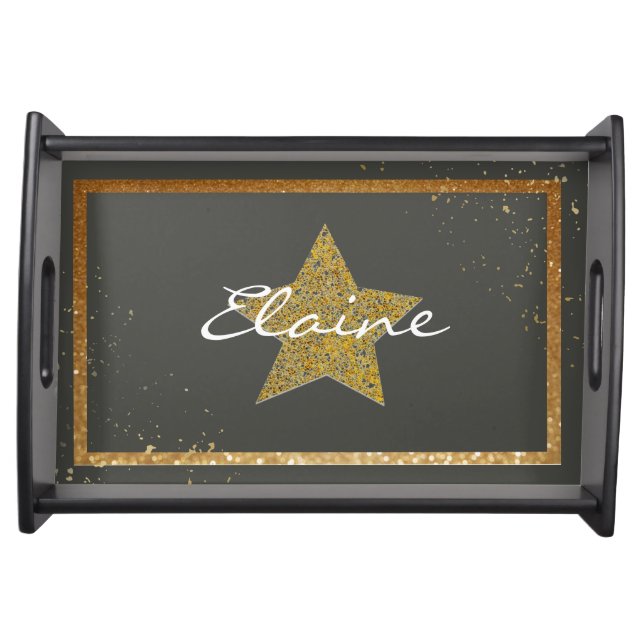 Black Serving Tray with Gold Star Personalized  (Front)