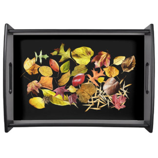 Black serving tray with unique Autumn leaf design