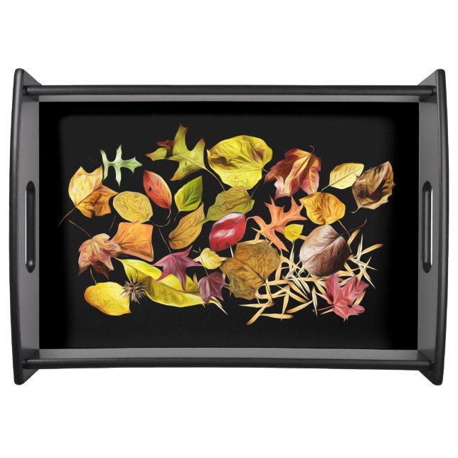 Black serving tray with unique Autumn leaf design (Front)