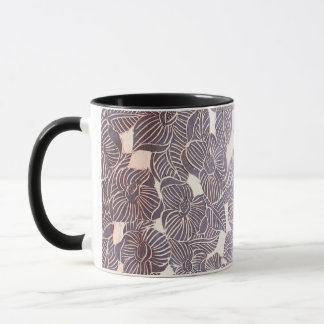 Black sgraffito floral mug