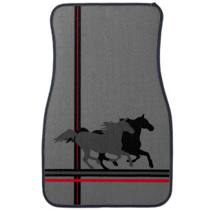 Black Shadowed w/Black/Red Stripes on Grey Car Flo Floor Mat
