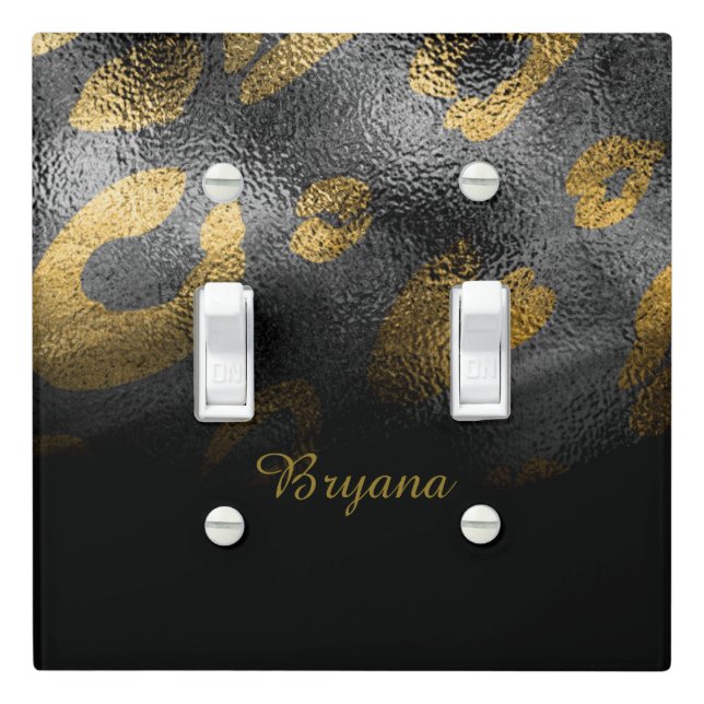 Black Shadows & Leopard Print Exotic Chic Light Switch Cover (In Situ)