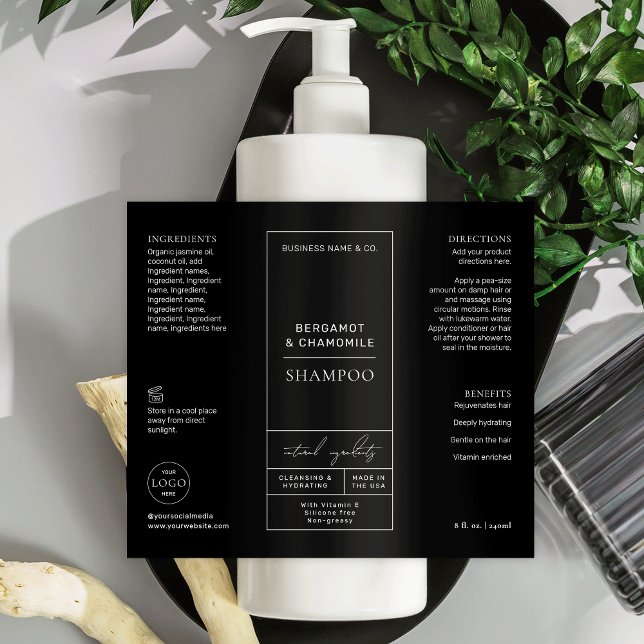 Black Shampoo Label Modern Cosmetics Packaging | Zazzle Black Shampoo Label Modern Cosmetics Packaging | Zazzle