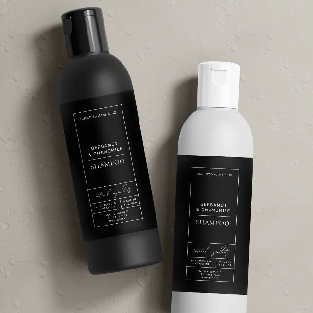 Black Shampoo Label Modern Cosmetics Packaging | Zazzle