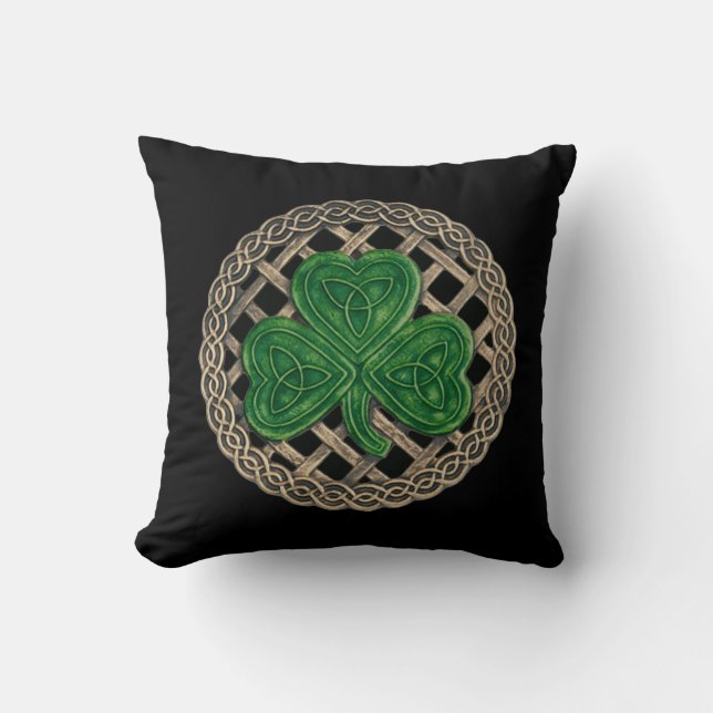 Black Shamrock And Celtic Knots Reversible Pillow (Front)