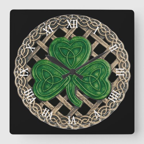 Black Shamrock  Celtic Knots Roman Numerals Clock