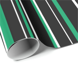 Black, Shamrock Green, and White Stripe Wrapping Paper