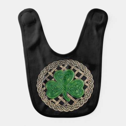 Black Shamrock On Celtic Knots Baby Bib