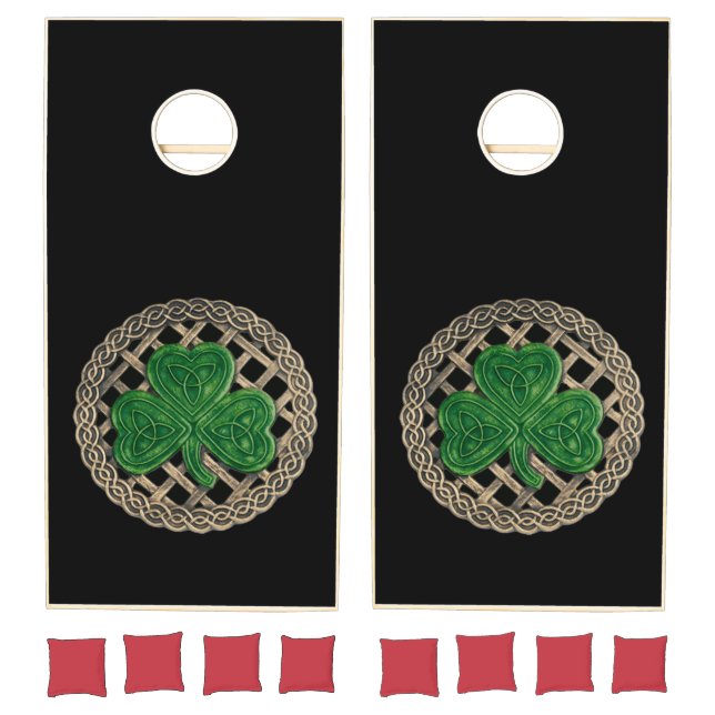 Black Shamrock On Celtic Knots Cornhole Set (Set)