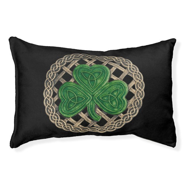 Black Shamrock On Celtic Knots Dog Bed (Front)