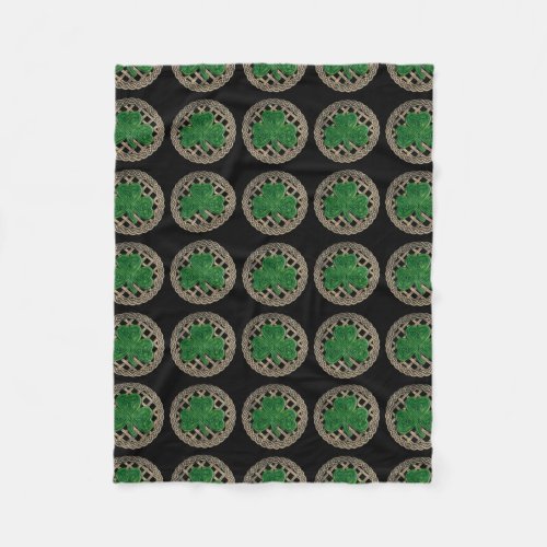 Black Shamrock On Celtic Knots Fleece Blanket