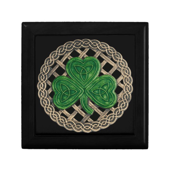 Black Shamrock On Celtic Knots Gift Box (Front)
