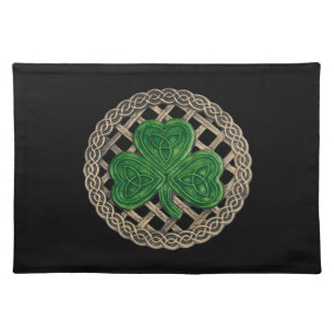 Black Shamrock On Celtic Knots Placemat