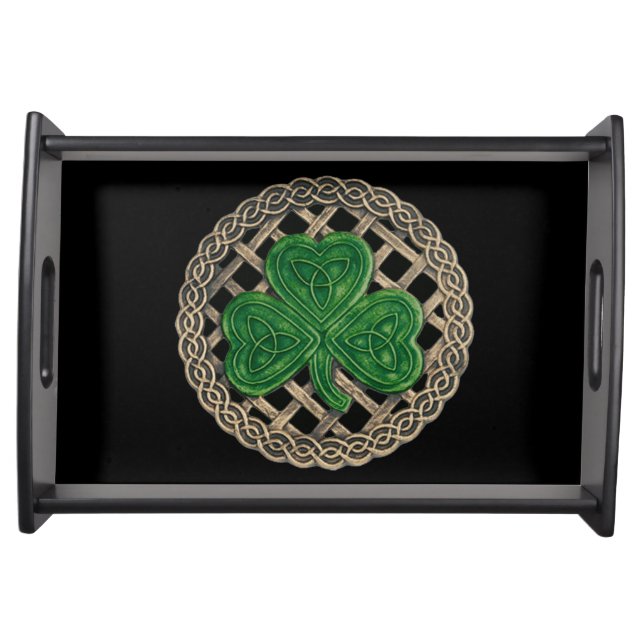 Black Shamrock On Celtic Knots Serving Tray (Front)