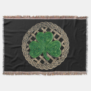Black Shamrock On Celtic Knots Throw Blanket