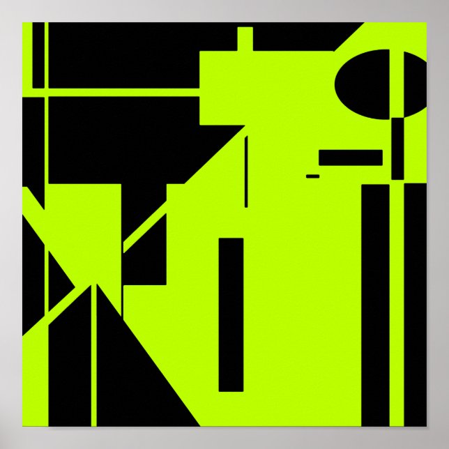 Black Shapes on Lime Green Abstract MCM Look Art Poster (Front)