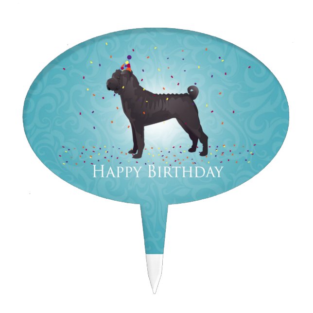 Black Shar Pei Birthday Design Cake Topper (Front)