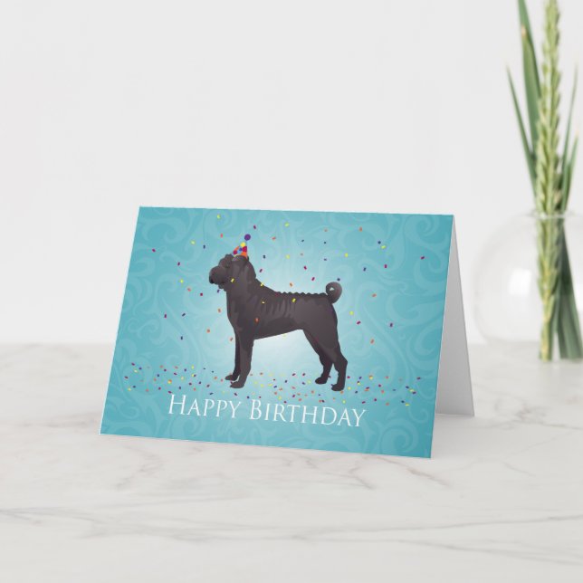 Black Shar Pei Birthday Dog Breed Card (Front)