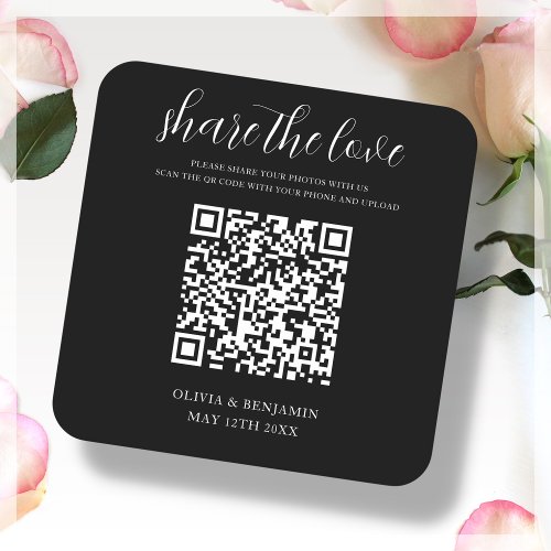 Black  Share The Love   Wedding Square Paper Coaster