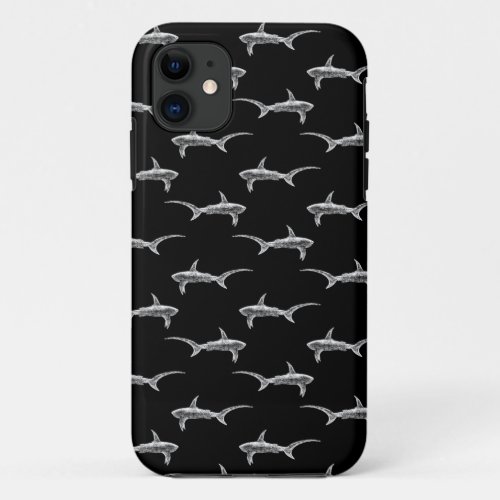 Black Sharks Design Vintage Nautical Ocean Art iPhone 11 Case