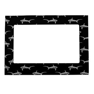 Black Sharks Design Vintage Nautical Ocean Art Magnetic Frame