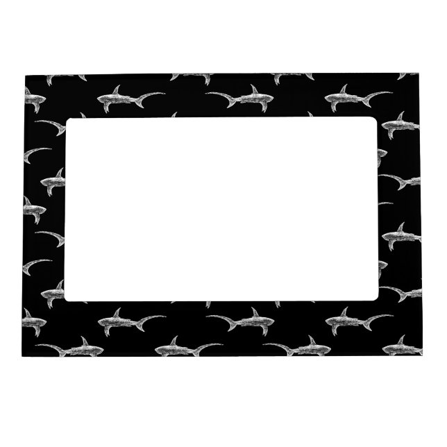 Black Sharks Design Vintage Nautical Ocean Art Magnetic Frame (Front)