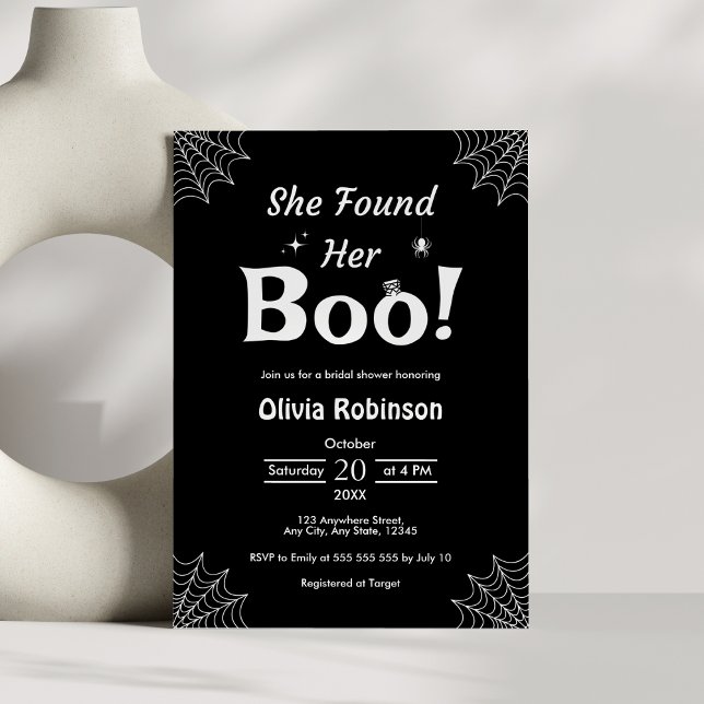 Black She Found Her Boo Halloween Bridal Shower  Invitation (Black She Found Her Boo Halloween Bridal Shower Invitation   )